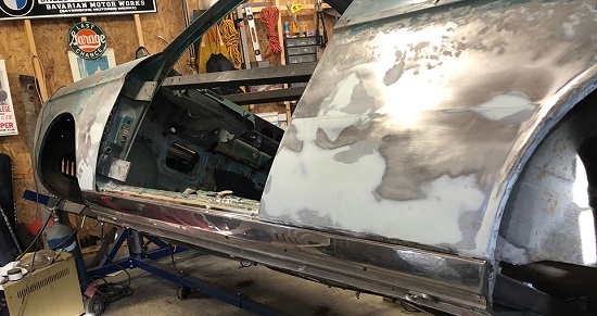 1966 BM@ 2000c driver side panel repair with filler glazing