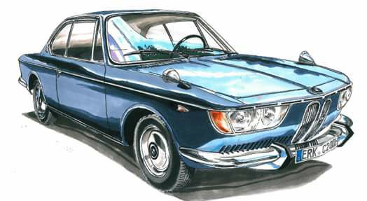 artistic rendition of a BMW 2000c/cs courtesy of Marcello Migliavacca