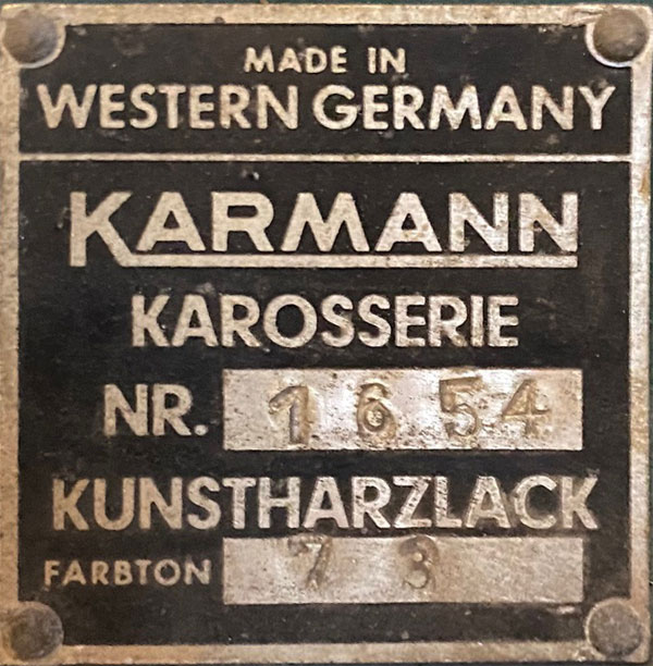 Karmann bmw 2000cs chassis plate